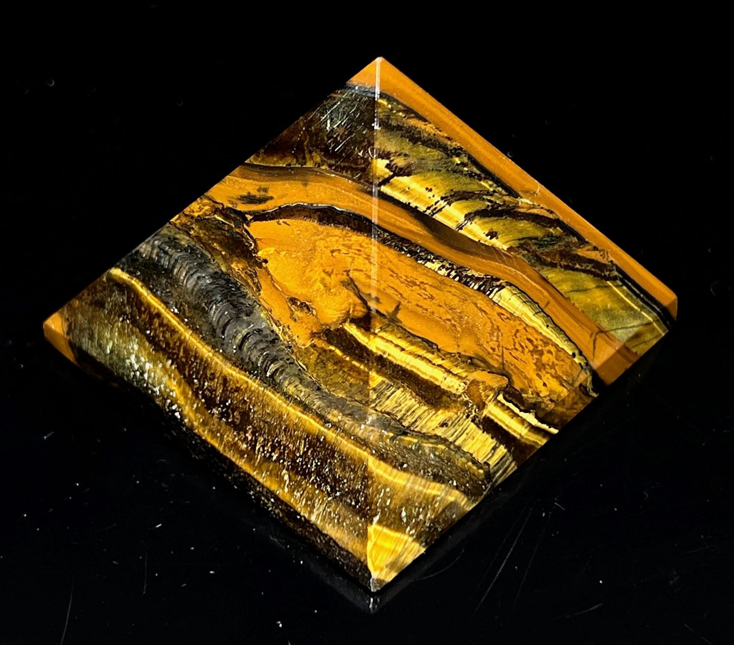 Tiger’s Eye Crystal Pyramid | 2-Inch Power Stone | TATTVA & SOLAR PLEXUS Collection