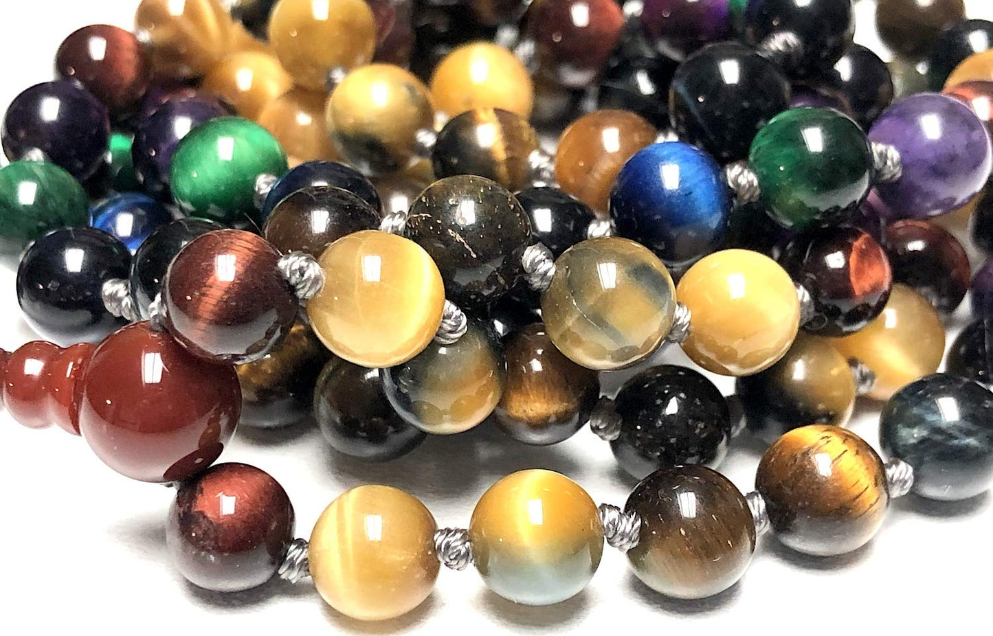 Stunning Multi-Color Rare Tiger's Eye Tiger Eye Mala Beads Necklace - Leo & Sagittarius Birthstone - Multi Chakra Association