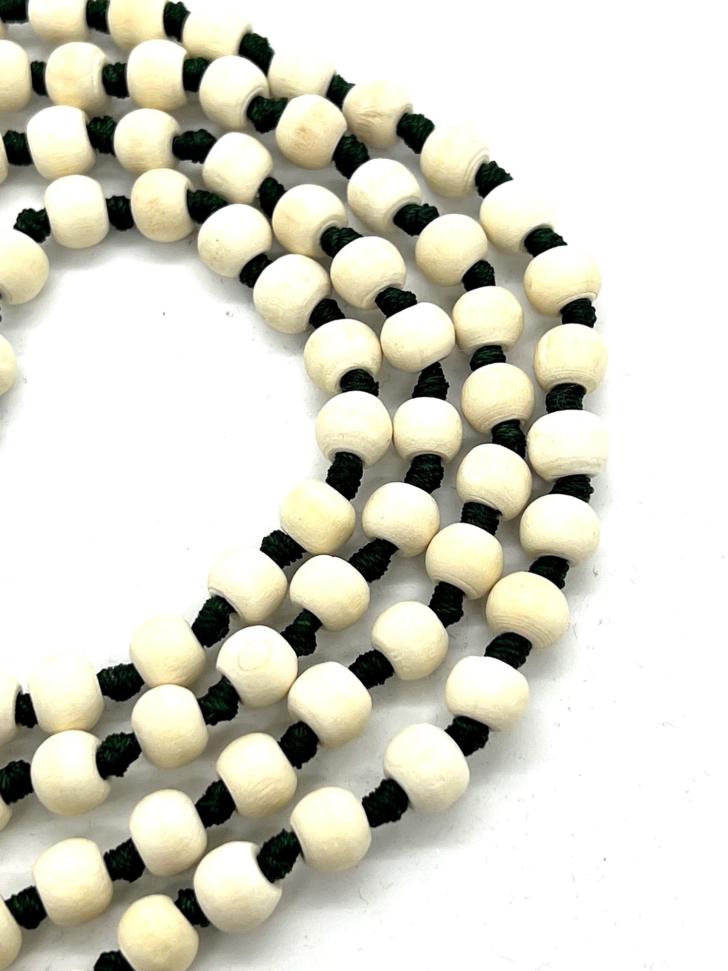 Tulsi Mala Beaded Necklace - Hand Knotted Tulasi Beads - 7 Chakra Mala (Green String)