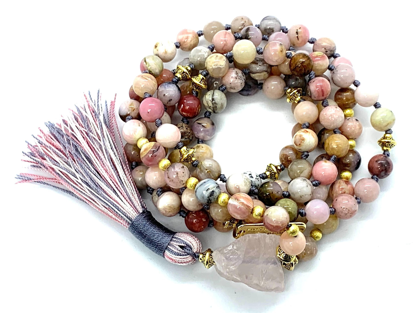 Pink Opal Mala Necklace | 8mm 108 Beads Hand-Knotted | AMOR Collection