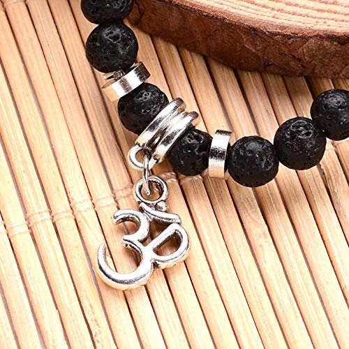 VULCAN Lava Stretch Bracelet with Om Charm | Grounding & Aromatherapy | 8mm