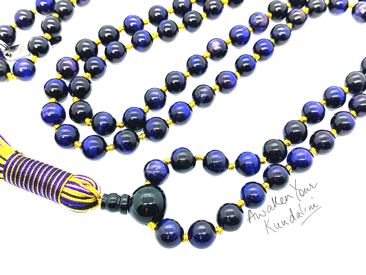 Hand Knotted Royal Guardian Mala – 8mm Purple Tiger’s Eye with Black Tourmaline Guru | 108 Beads | Third Eye & Root Chakras | February Birthstone Energy | Ethically Sourced