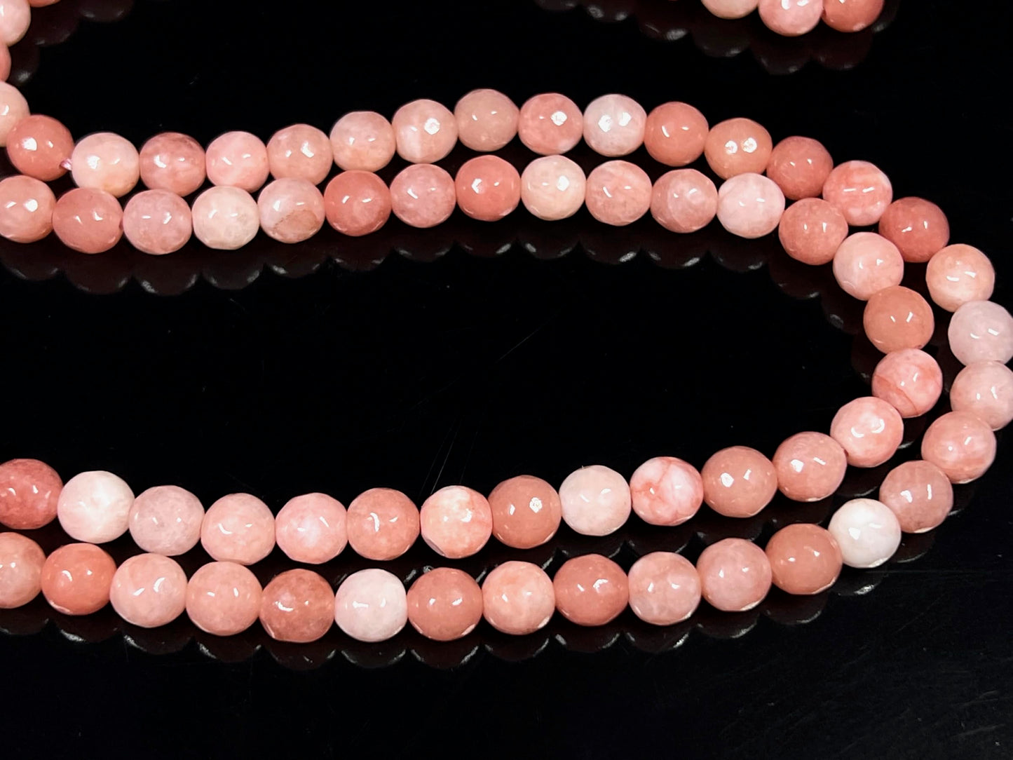 Faceted Peach Jade Mala Beads Necklace – 8mm, 108 Beads – Birthstone & Chakra Energy Beads for Spiritual Practices & Meditation
