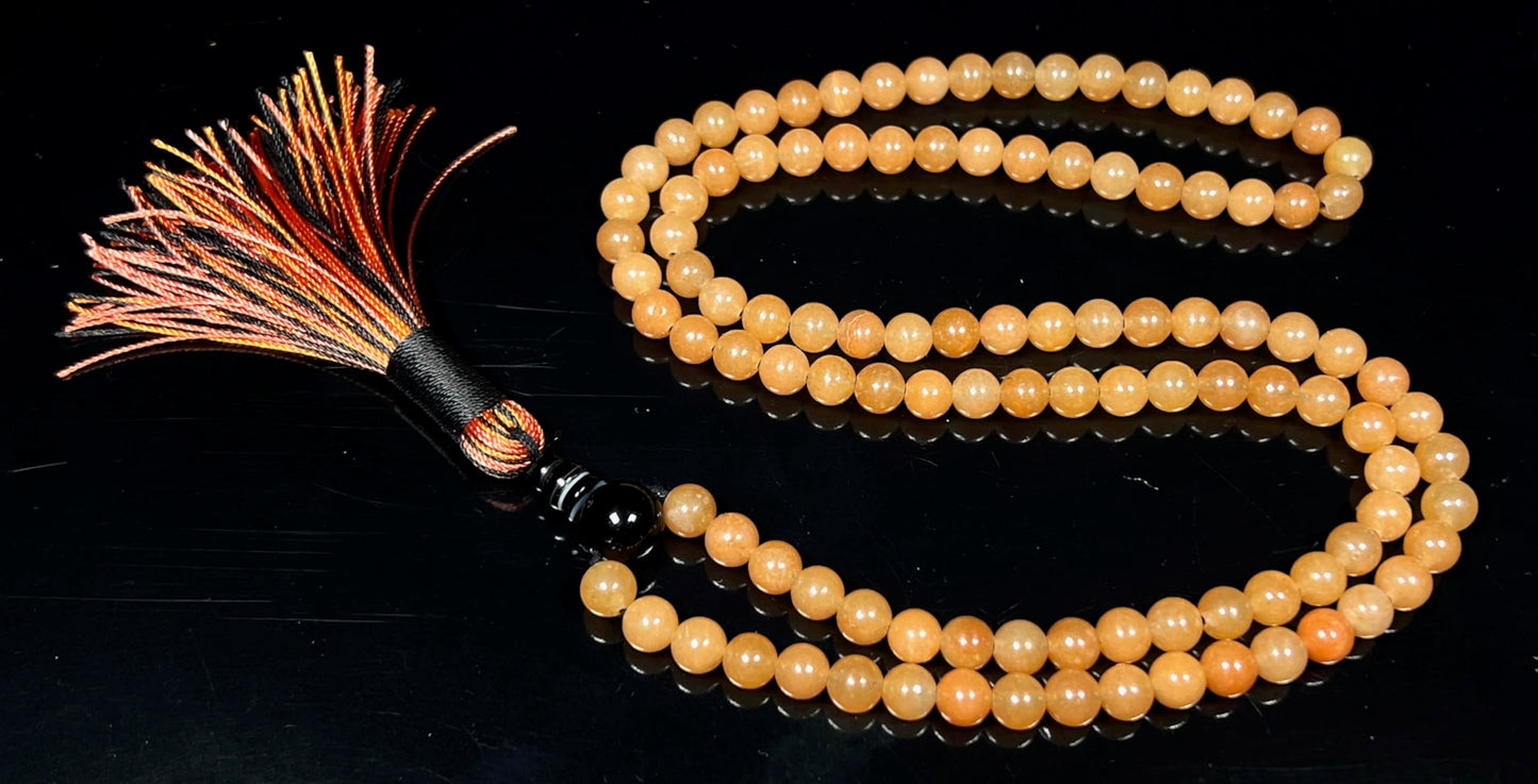 Yellow Jade Mala Beads Necklace – 6mm 108 Beads – Solar Plexus Chakra & Leo Birthstone – Spiritual Jewelry
