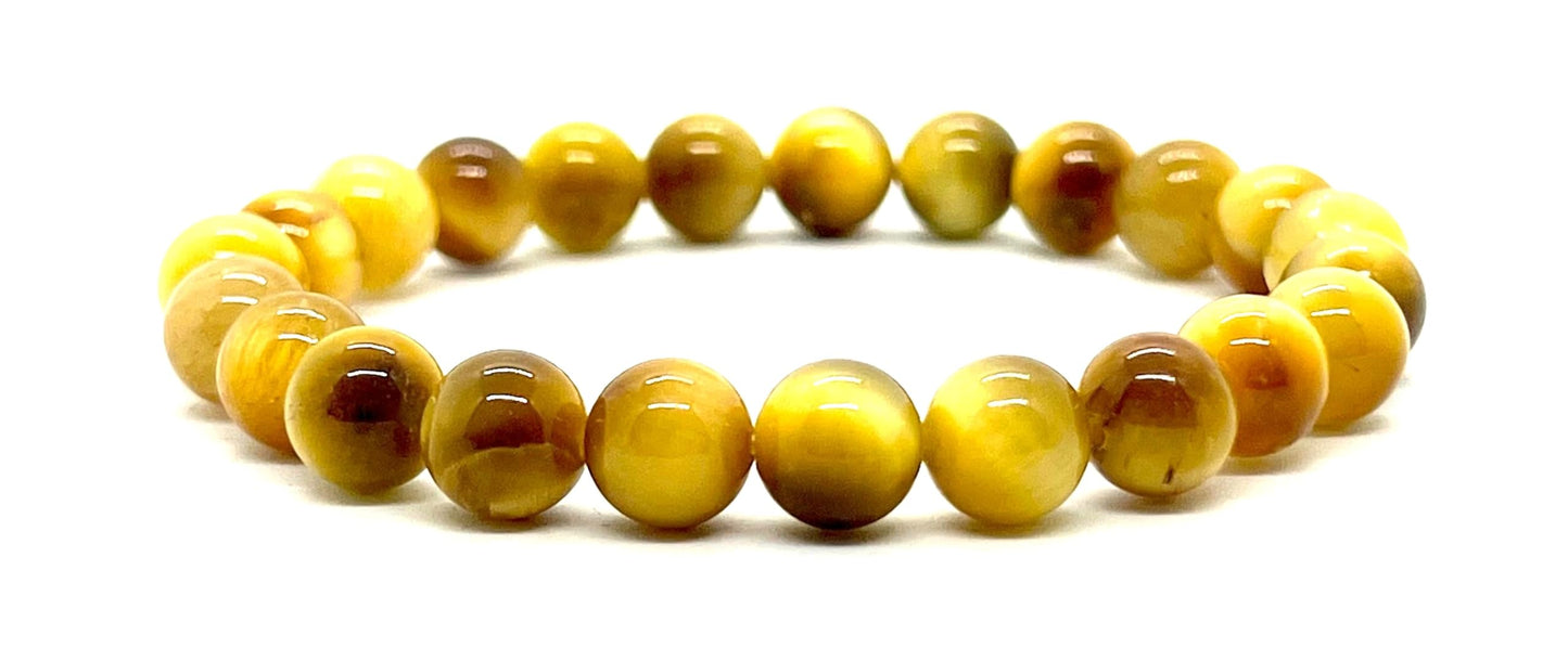 Tiger's Eye Stretch Bracelet – 8mm Beads – Multicolor Options – Solar Plexus Chakra & Zodiac Birthstones – Wrist Sizes 6-9 Inches