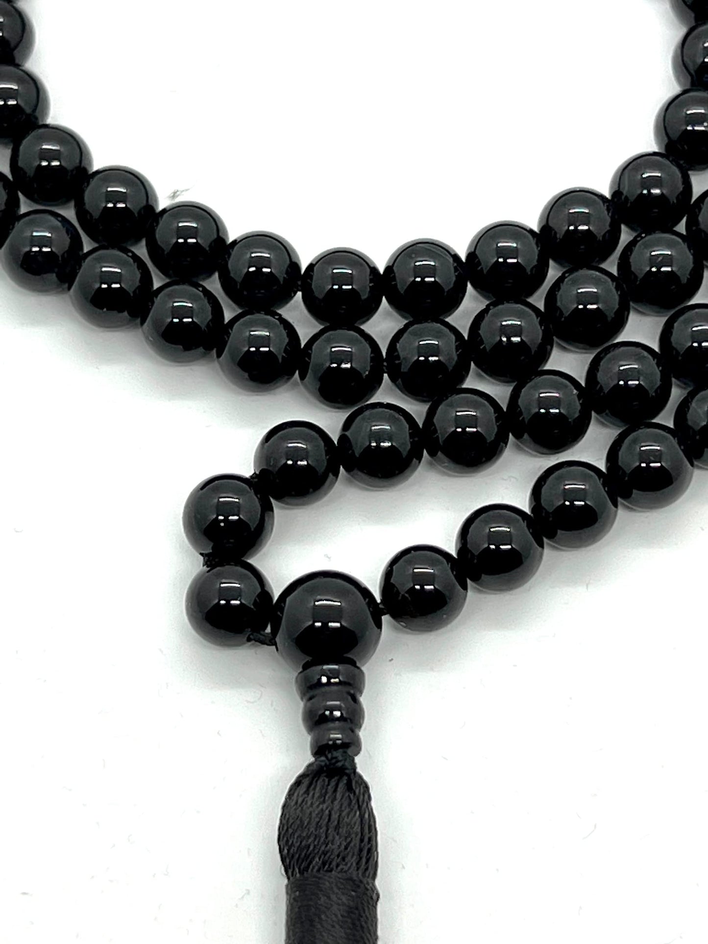 VESTA Black Tourmaline Mala Necklace | 108 Hand-Knotted 8mm Beads for Grounding & Protection | Root Chakra | Capricorn Birthstone | Handmade in USA