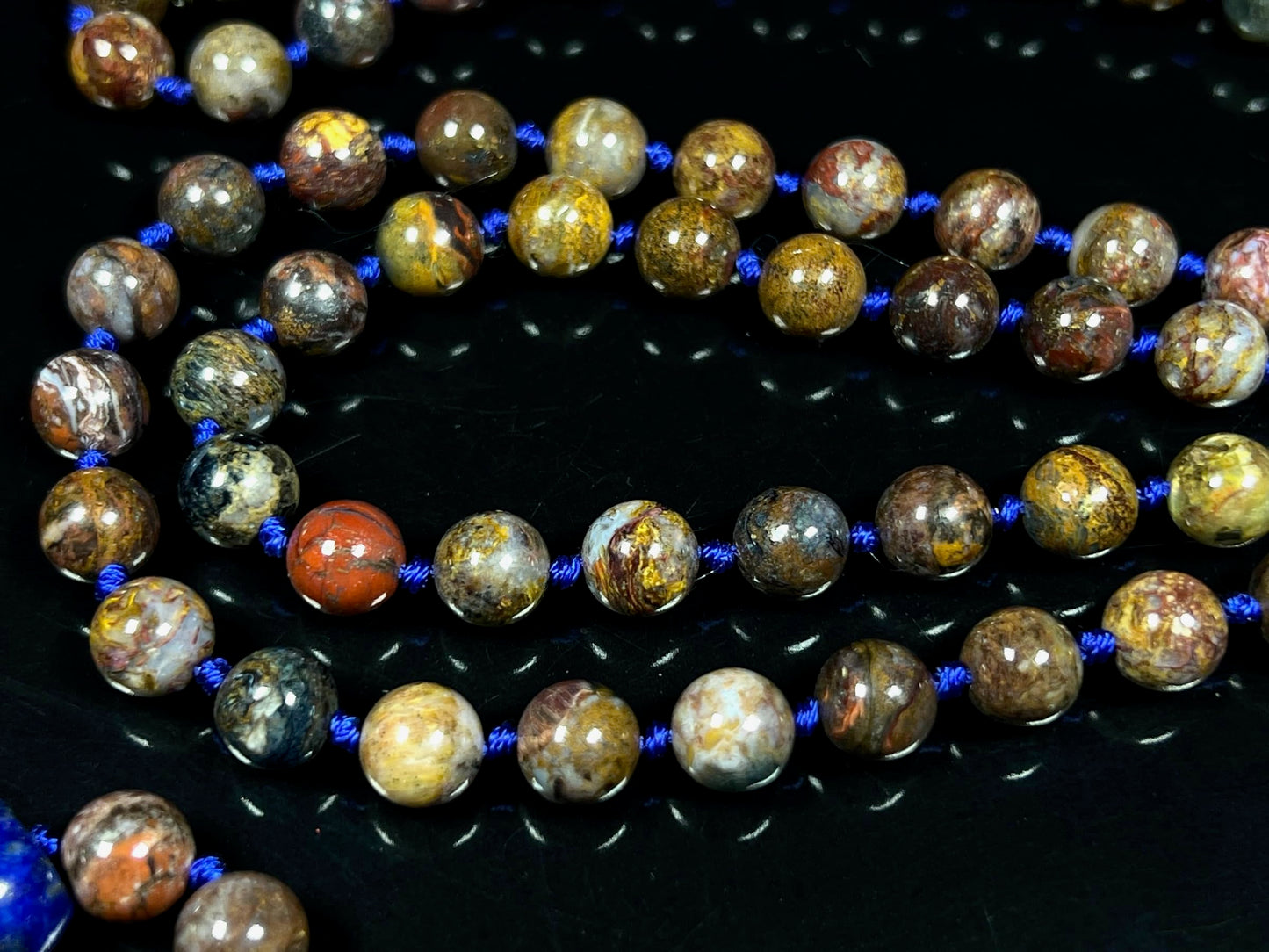 Hand Knotted Pietersite Mala Necklace – 8mm | 108 Beads | Third Eye & Solar Plexus Chakras | September Birthstone Energy | Ethically Sourced