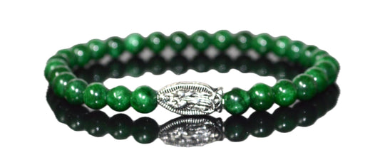 Green Jade Stretch Bracelet with Lucky Charm Accents - Taurus Birthstone for May - Heart Chakra