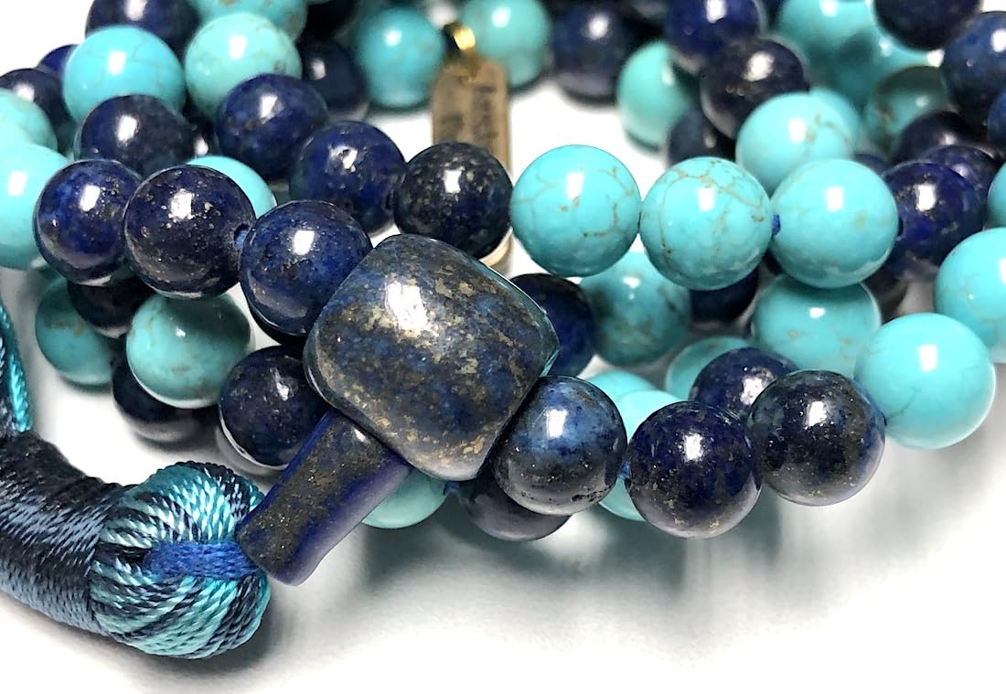 Elevate Your Spirit with Our Stunning Lapis Lazuli and Turquoise Mala Beads Necklace - Aquarius Birthstone - Sagittarius Astrological Sign - Throat & Third Eye Chakra Association