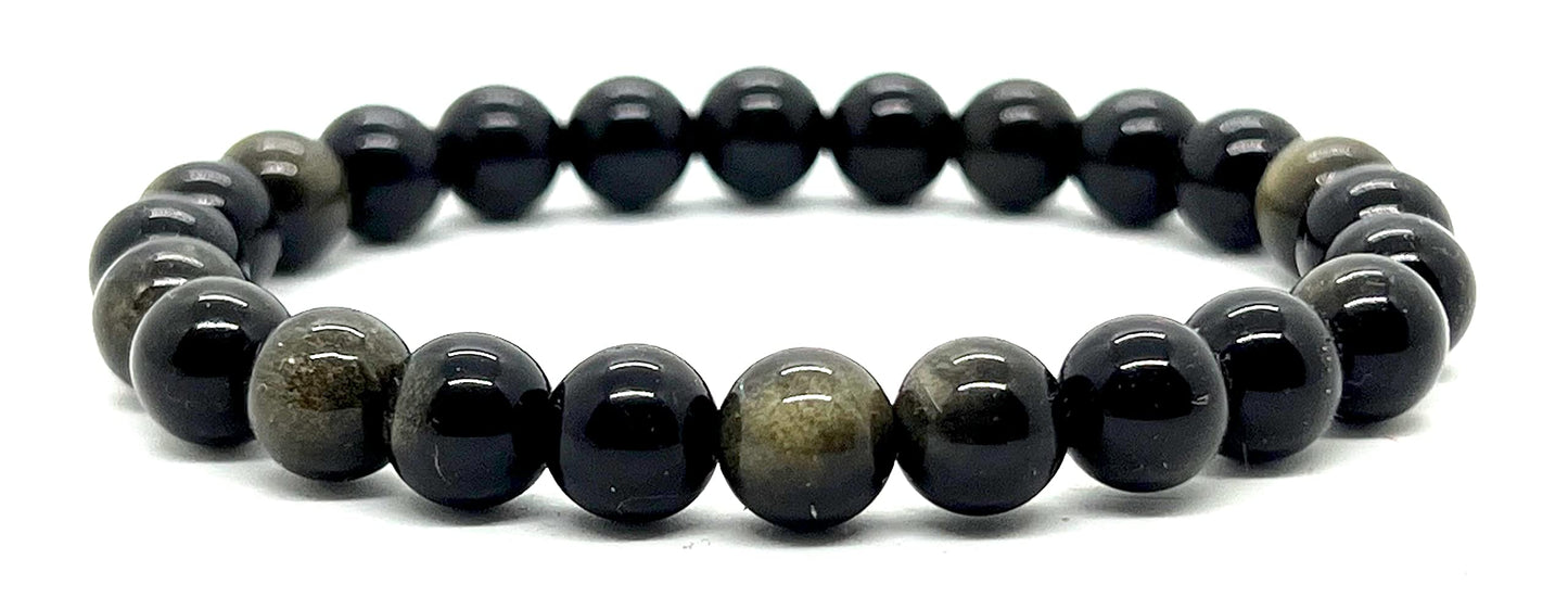 Golden Obsidian Beaded Stretch Bracelet - Embrace Protection & Strength