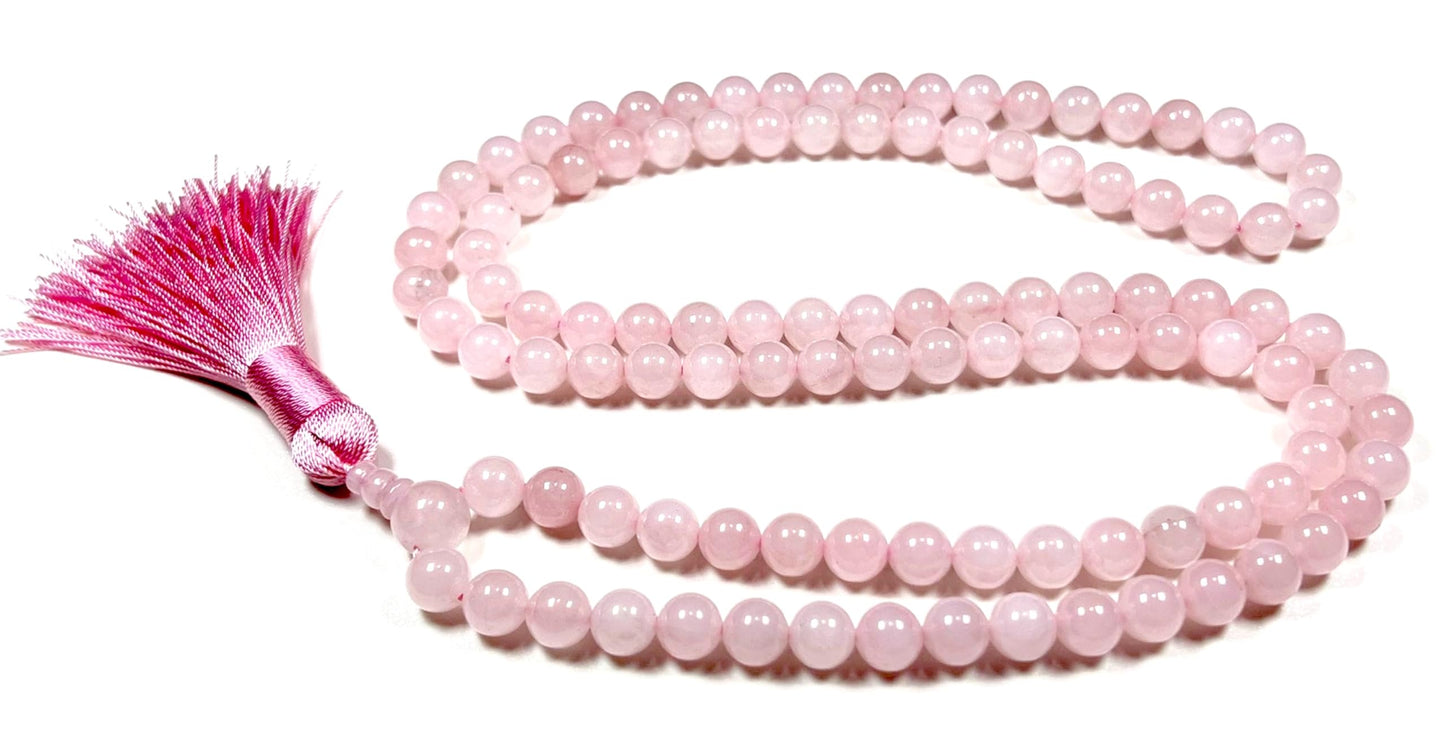 Cultivate Love & Compassion: Hand-Knotted Rose Quartz Mala Necklace (8mm 108 Beads) - Libra Birthstone & Heart Chakra Balance