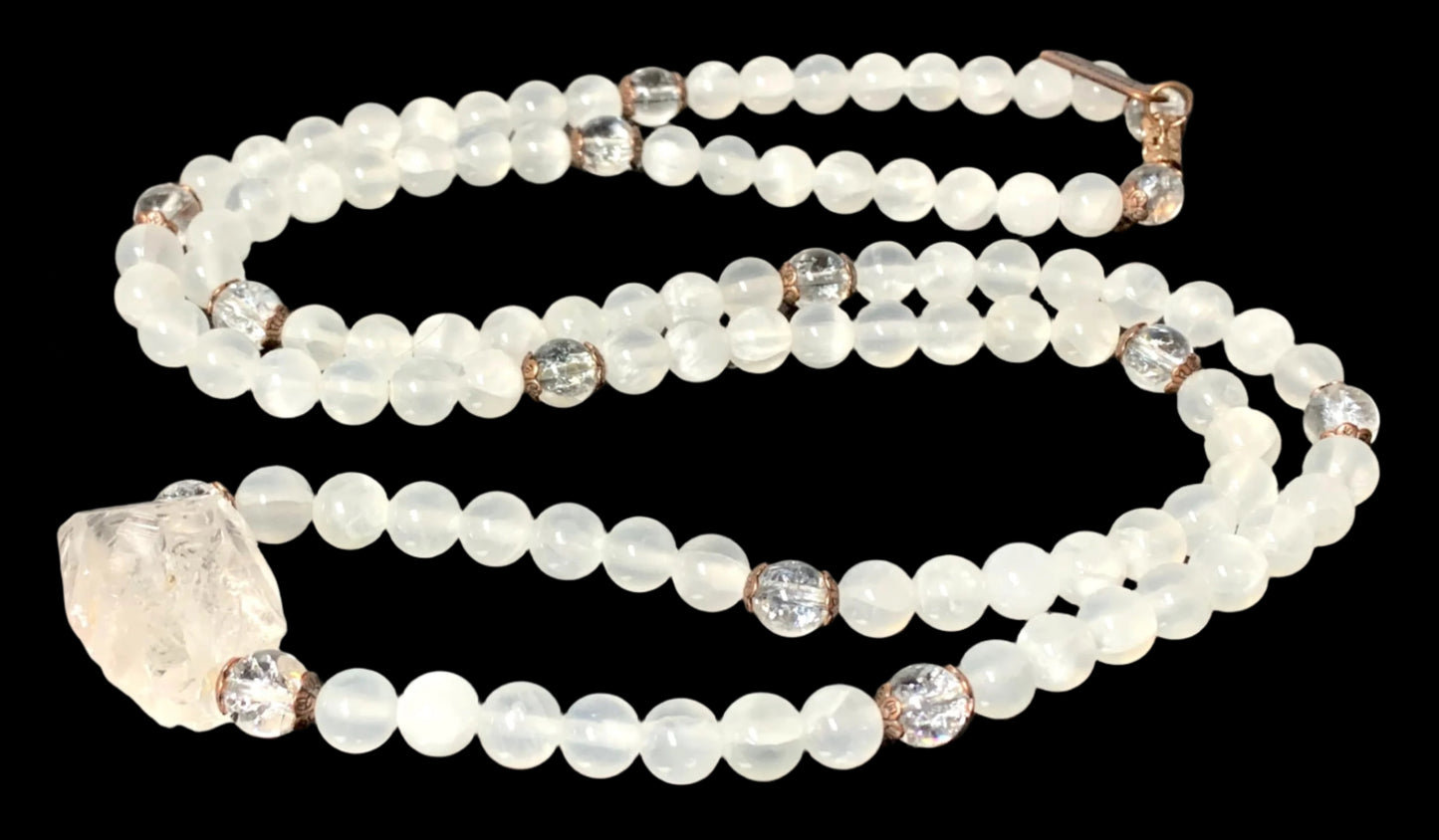 Selenite & Quartz Stretchable Mala Necklace| Crown & Third Eye Chakra