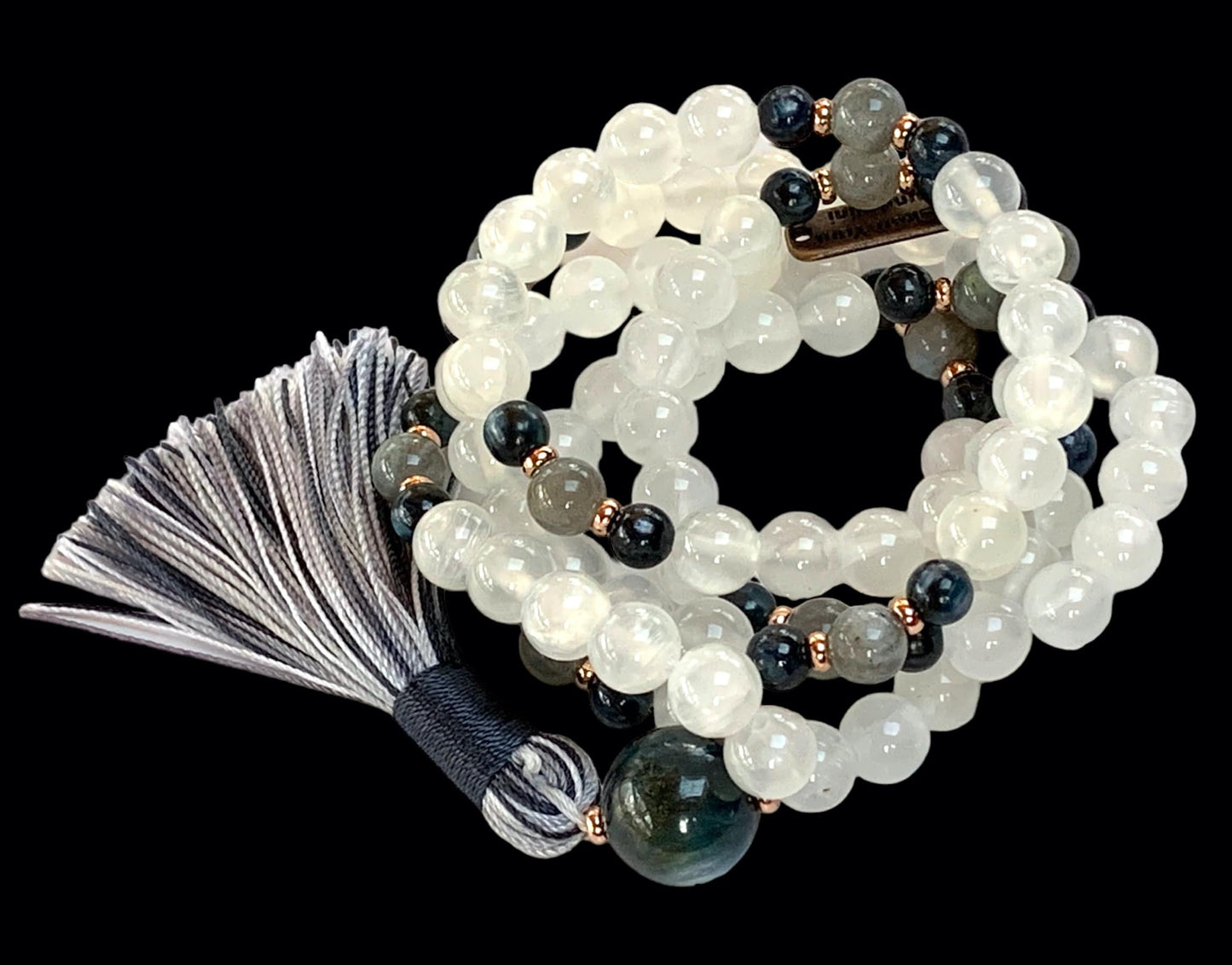 Selenite, Blue Kyanite & Labradorite Mala Necklace | 108 Beads | SHASHI & ALIGN Collection