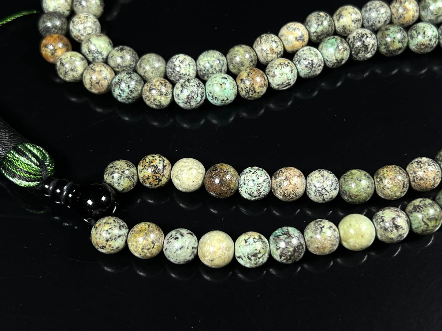 Handmade Natural & Rare African Turquoise Mala Beads Necklace | 8mm 108 Beads | Transformation & Growth Mala | Sagittarius Birthstone & Third Eye Chakra