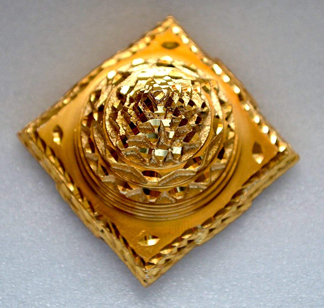 AWAKEN YOUR KUNDALINI Sri Yantra, Meru Yantra, Sri Chakra in Brass Size 2" Inch - Spiritual Powers, Vaastu Dosh, Prosperity - 3D - Hollow Meru