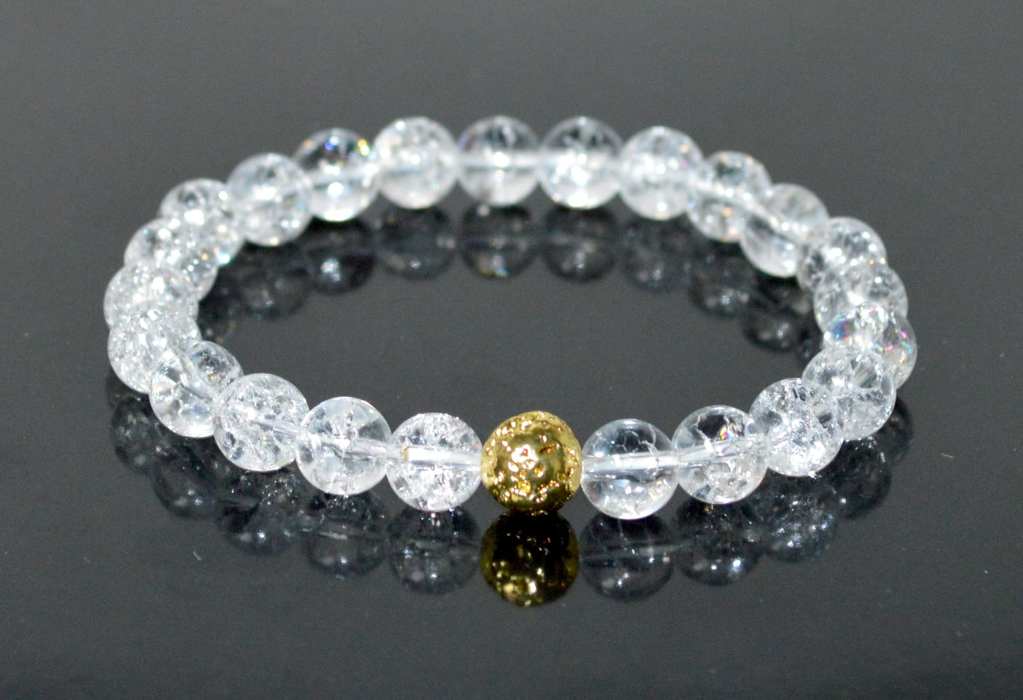 Himalayan Ice Crystal Quartz and Lava Beads Stretch Bracelet – Multi Tone Finish – Aries Birthstone – Universal Sun Sign - Crown Chakra Energy Bracelet