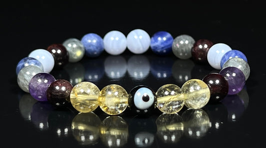Crystals For Anxiety Stretch Bracelet | Universal Birthstone | Throat & Third Eye Chakra