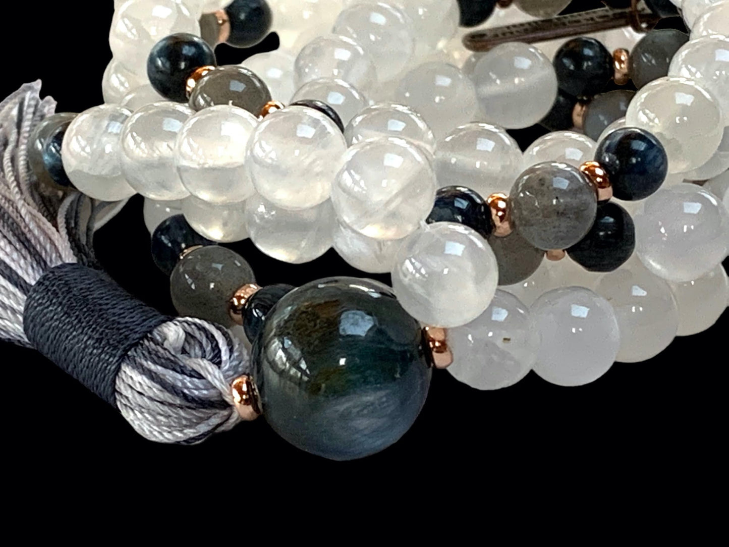 Selenite, Blue Kyanite & Labradorite Mala Necklace | 108 Beads | SHASHI & ALIGN Collection