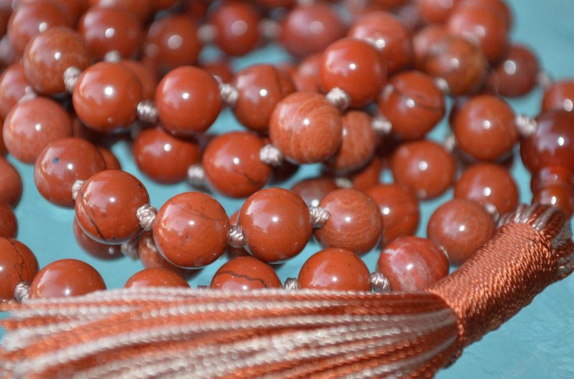 Hand Knotted Red Jasper Mala Necklace - Embrace Strength and Stability - 8mm Beads, 108 Beads - Aries Birthstone, Root Chakra Alignment