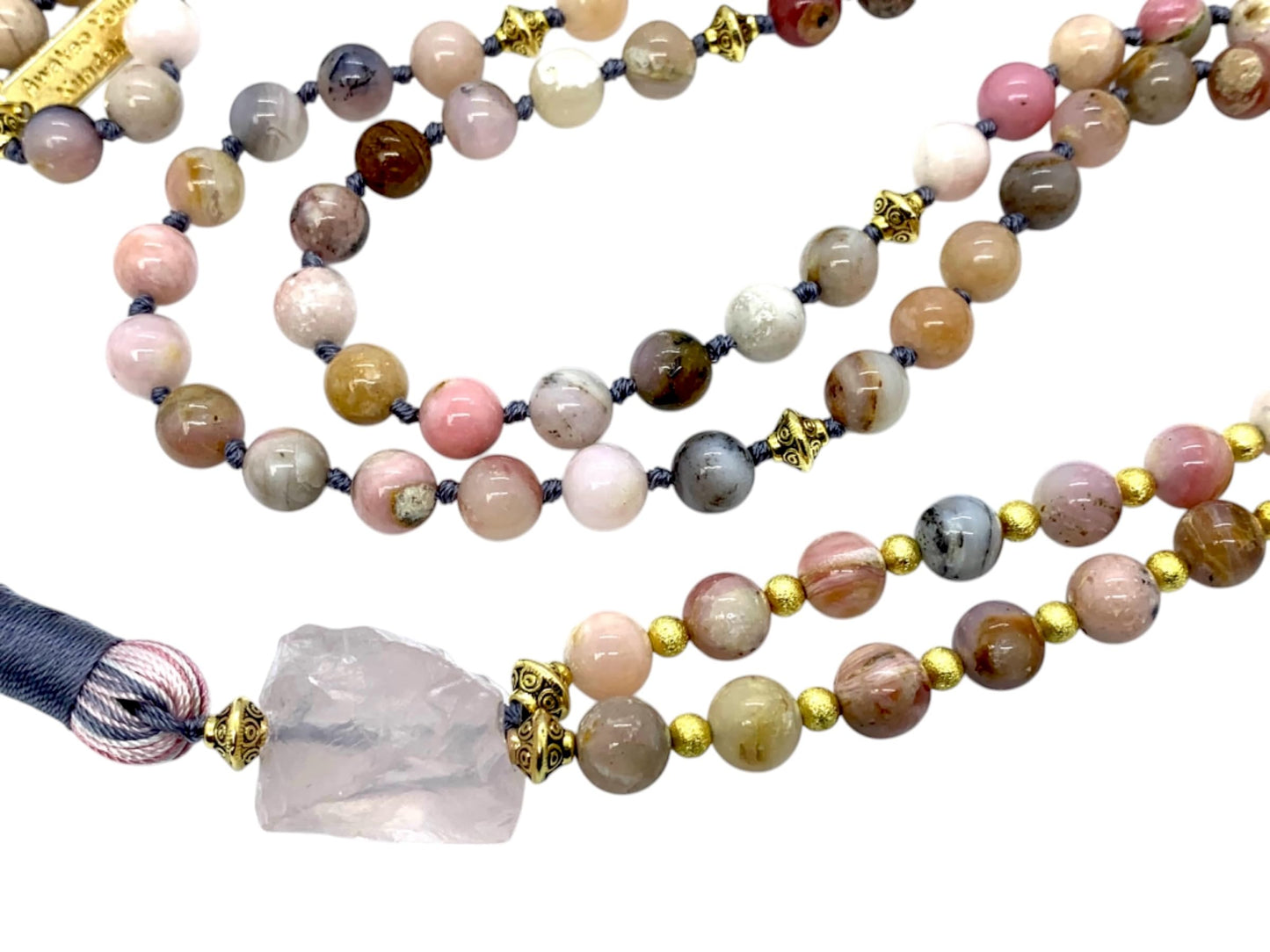 Pink Opal Mala Necklace | 8mm 108 Beads Hand-Knotted | AMOR Collection