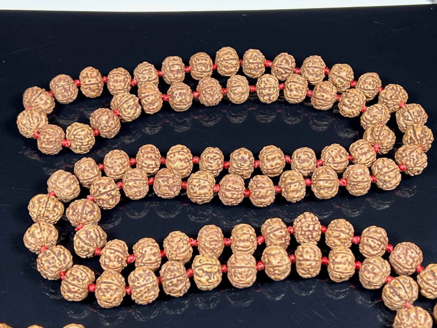 Hand-Knotted 5 Mukhi Chikna Rudraksha Mala Beads Necklace - Five Faced Pathri Rudraksh Rosary - Heart Chakra - 108 Buddhist Prayer Beads