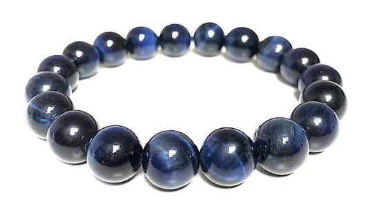 Blue Tiger's Eye Stretch Bracelet, 8mm Beads, Capricorn Birthstone, Throat Chakra