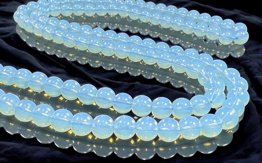 Handmade Opal Opalite Mala Necklace (8mm 108 Beads) - Libra Birthstone, Zodiac Sign, and Crown Chakra