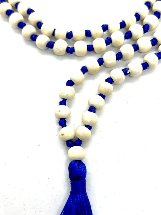 Tulsi Mala Beaded Necklace - Hand Knotted Tulasi Beads - 7 Chakra Mala (Blue String)