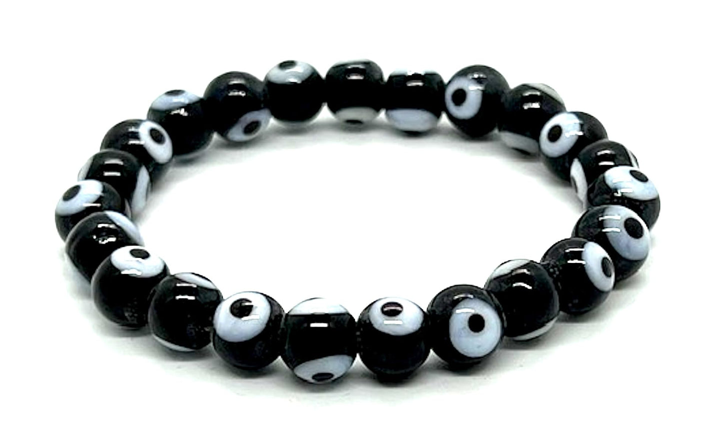 Embrace Strength & Grounding: Handmade Black Evil Eye Charm Bracelet (8mm Beads) - Scorpio Birthstone - Root Chakra Balance