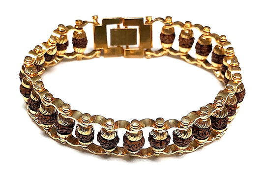 Handmade Rudraksha Beads Bracelet - Chain Link Bracelet – 6-7 mm Bead Size - Brass
