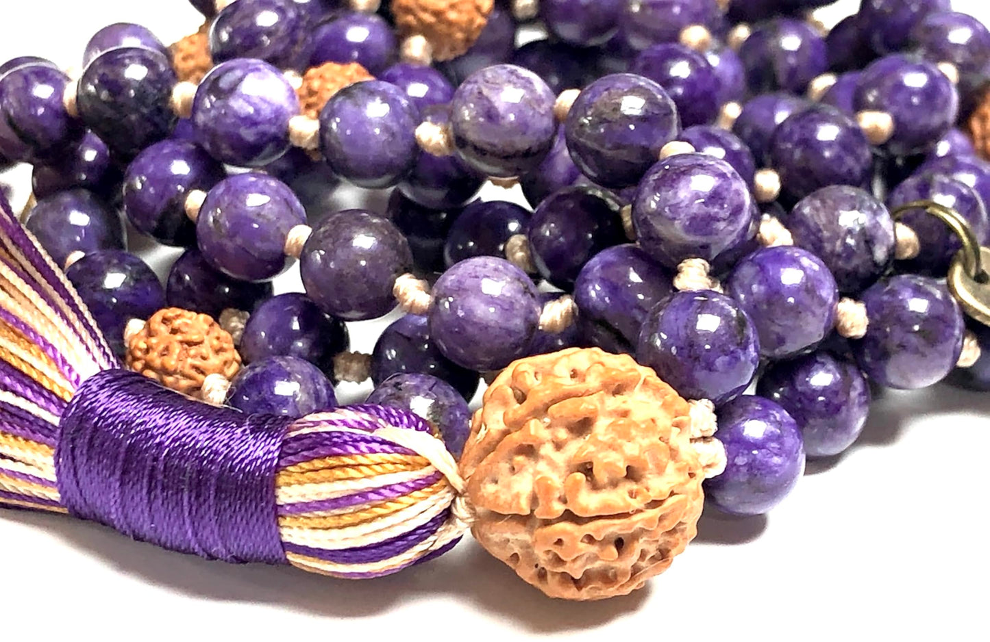 LUCEM Charoite Mala Necklace | Spiritual Growth & Inner Clarity | Crown & Third Eye Chakra | Sagittarius Birthstone