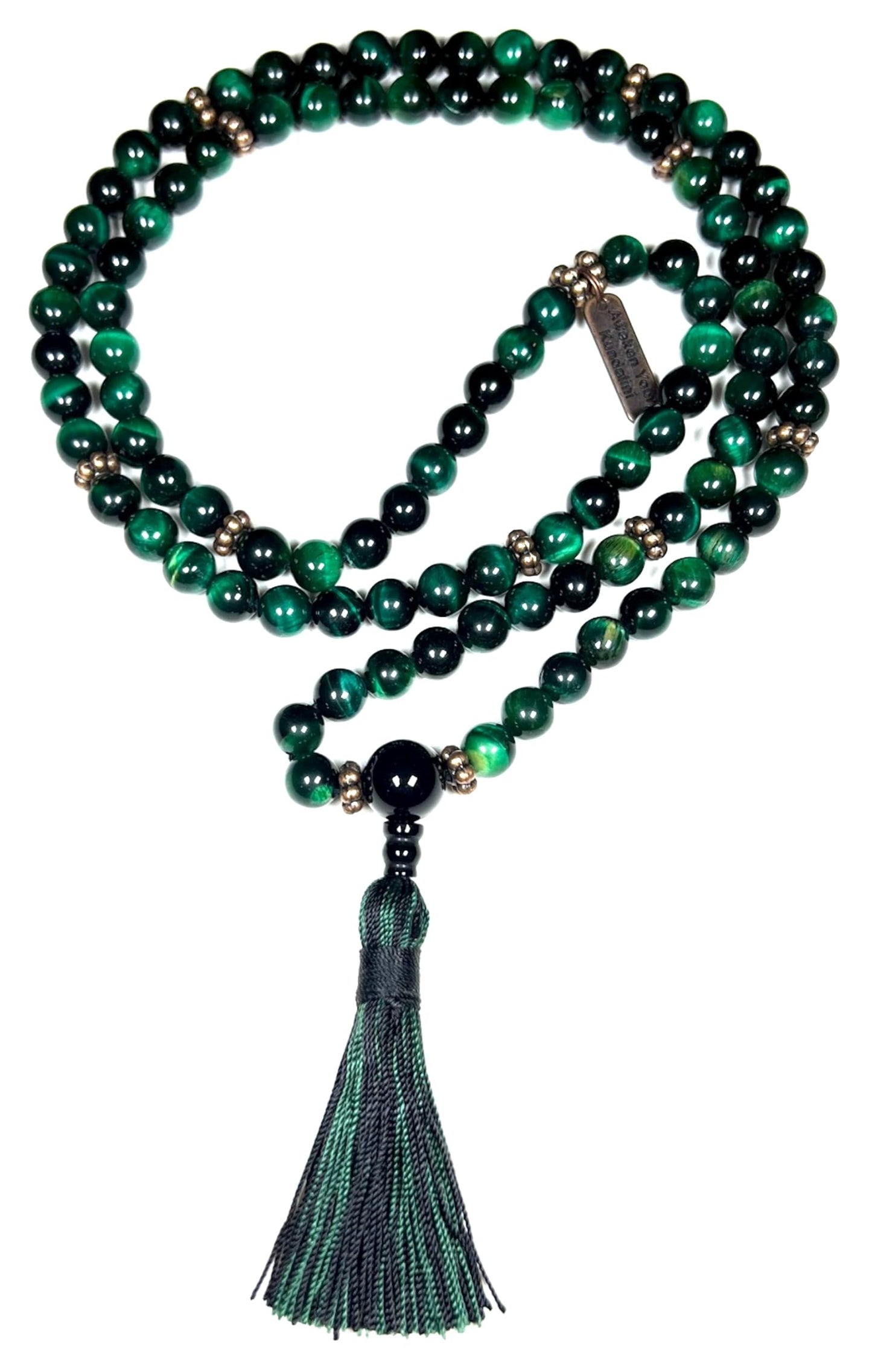 Handmade Green Tiger's Eye Mala Beads Necklace – 8mm 108 Beads - Copper Spacers – Heart Chakra & Taurus Birthstone