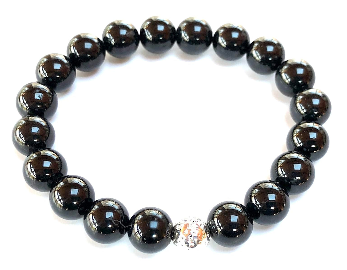 VESTA Black Tourmaline & Lava Bead Stretch Bracelet | Grounding, Protection & Spiritual Power | Root Chakra | Unisex Energy Bracelet | Handmade in USA