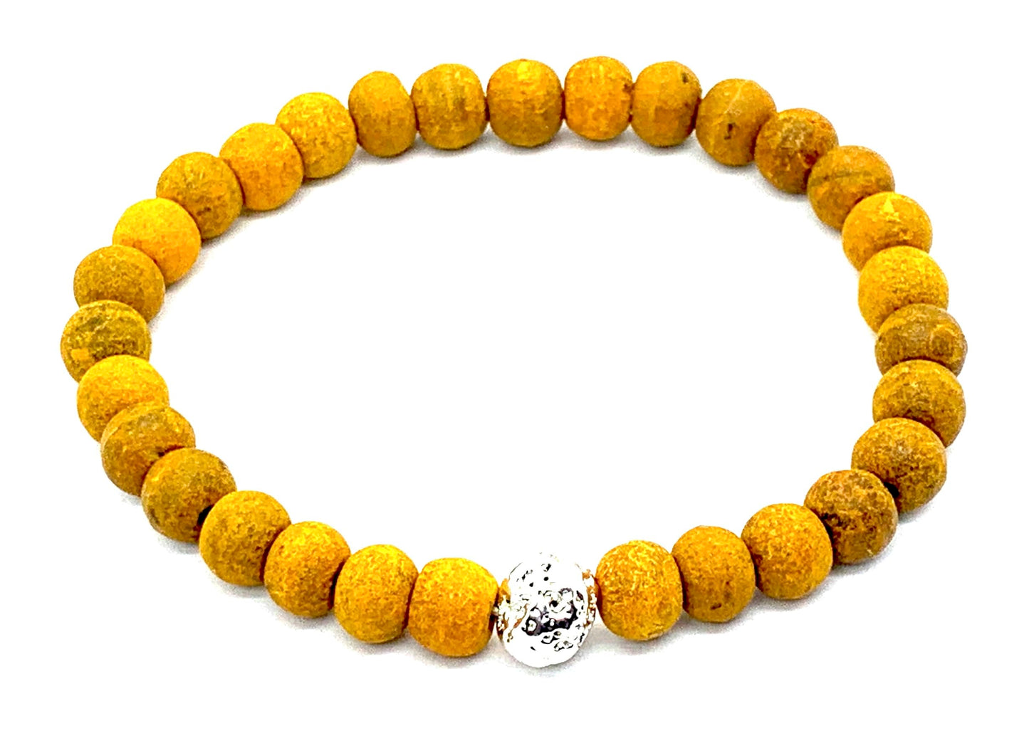 Haldi (Turmeric) & Lava Rock Beads Stretch Bracelet – 8mm – Solar Plexus Chakra & Leo Birthstone – Meditation Jewelry