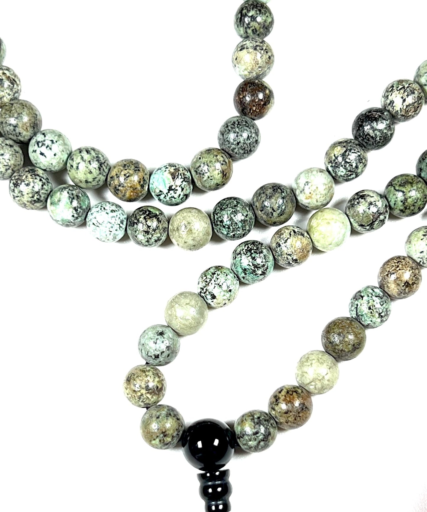 Handmade Natural & Rare African Turquoise Mala Beads Necklace | 8mm 108 Beads | Transformation & Growth Mala | Sagittarius Birthstone & Third Eye Chakra