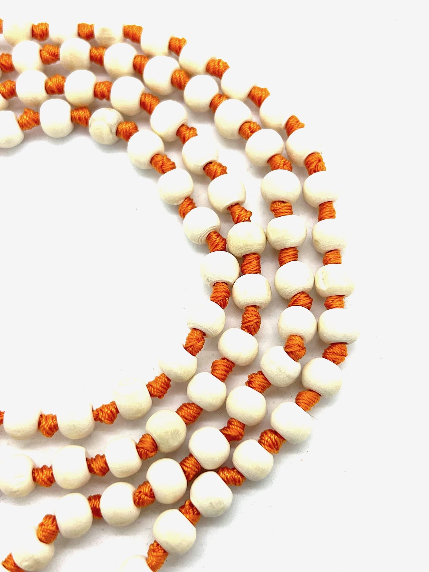 Tulsi Mala Beaded Necklace - Hand Knotted Tulasi Beads - 7 Chakra Mala (Orange String)