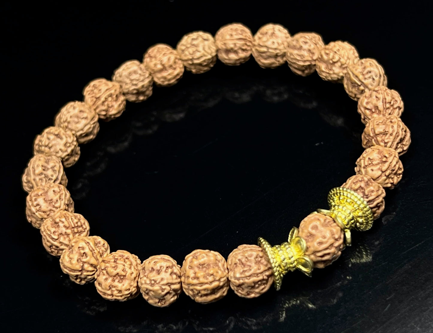 AWAKEN YOUR KUNDALINI Rudraksha Stretch Bracelet - AAA Grade 8mm Chikna Pathri Rudraksh Beads - Cultivate Strength & Stability - Universal Birthstone & Root Chakra Balance