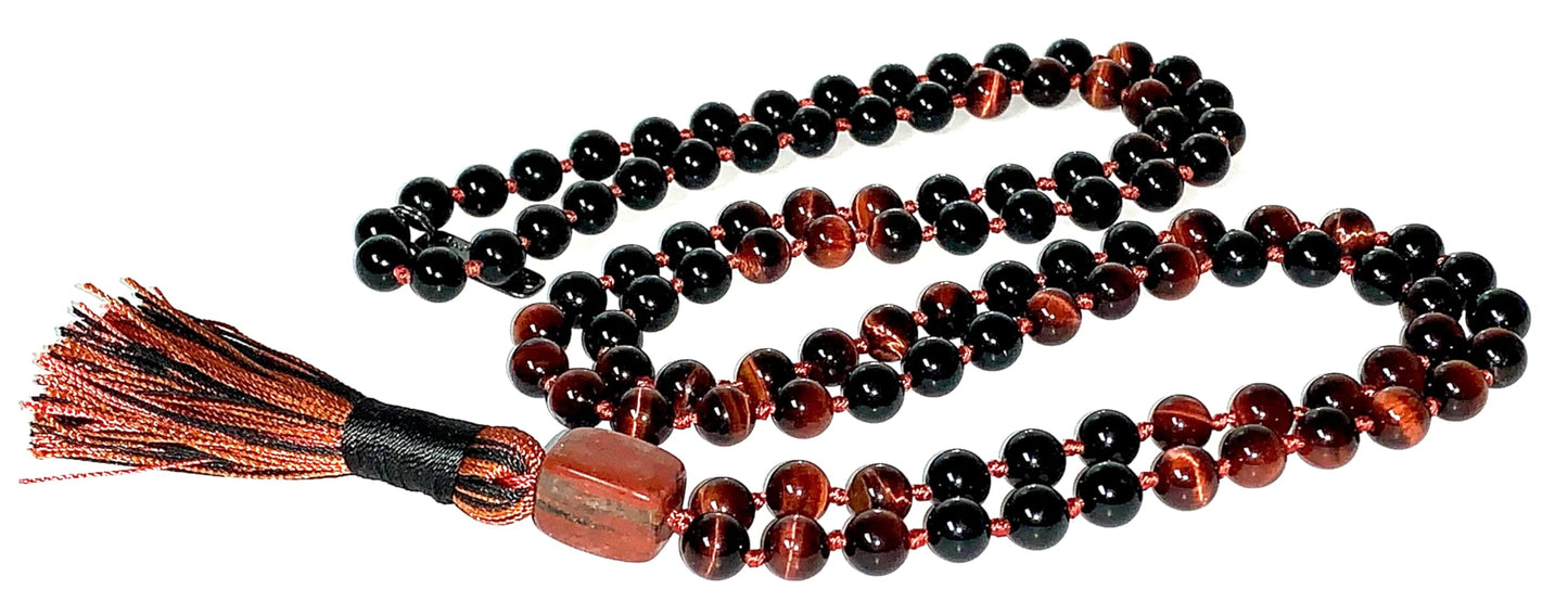 Guardian Mala – Red Tiger’s Eye & Black Tourmaline | 108 Beads | VESTA Collection