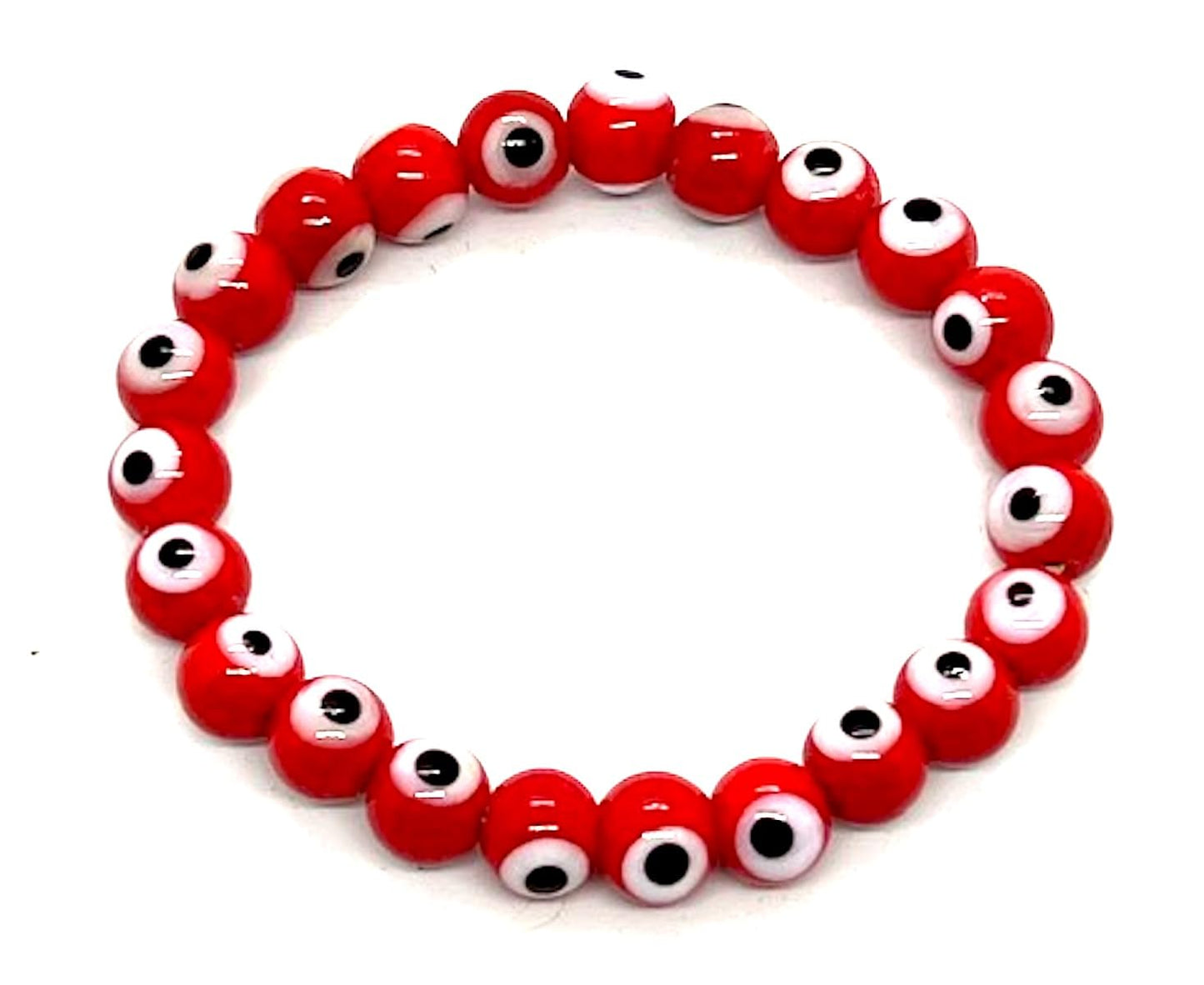 Embrace Passion & Energy - Handmade Red Evil Eye Charm Bracelet (8mm Beads) - Aries & Sagittarius Birthstone - Sacral Chakra Balance