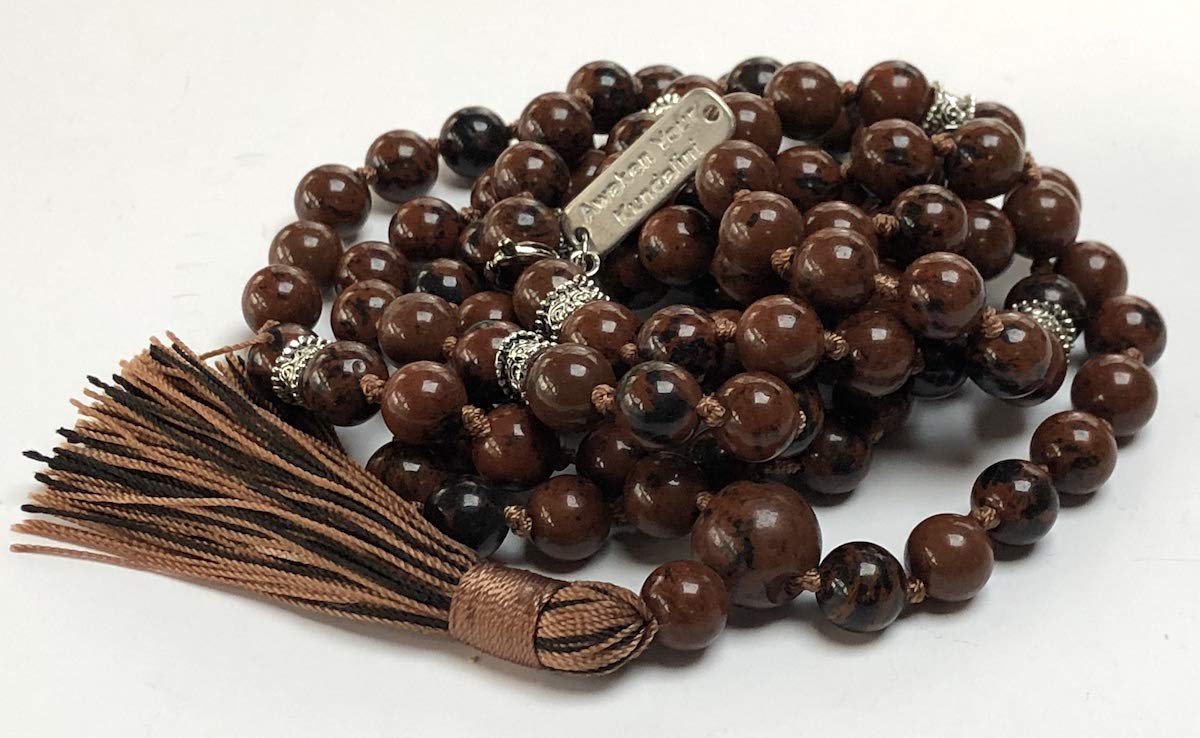 Hand-Knotted Mahogany Obsidian Mala (8mm, 108 Beads) - Ignite Creativity & Inner Strength - Crown & Root Chakra Alignment, Scorpio Birthstone