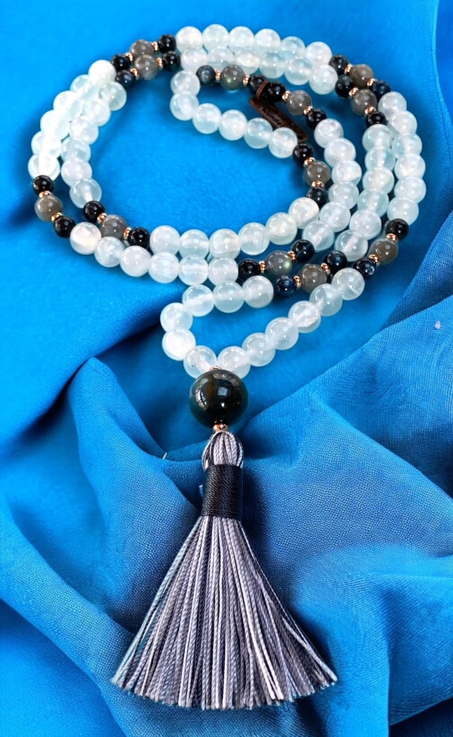 Selenite, Blue Kyanite & Labradorite Mala Necklace | 108 Beads | SHASHI & ALIGN Collection