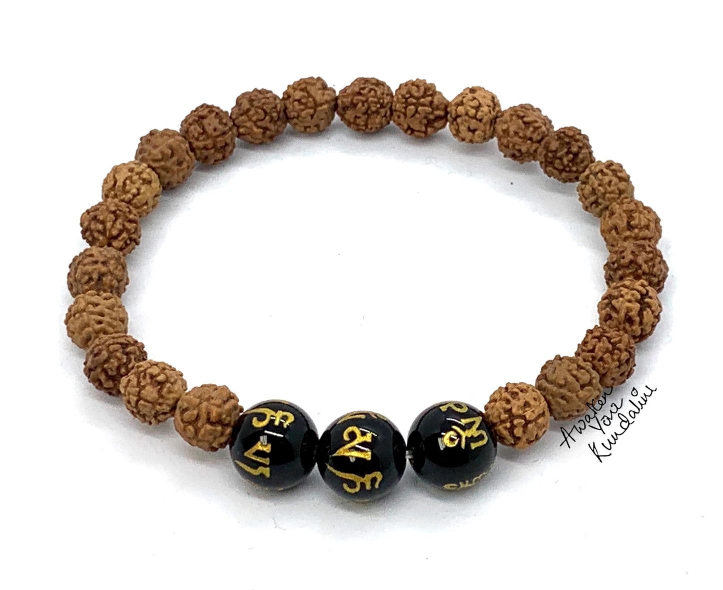Grounding & Balance: 5 Mukhi Rudraksha Bracelet with Black Obsidian - Capricorn Birthstone - Root & Crown Chakra Harmony