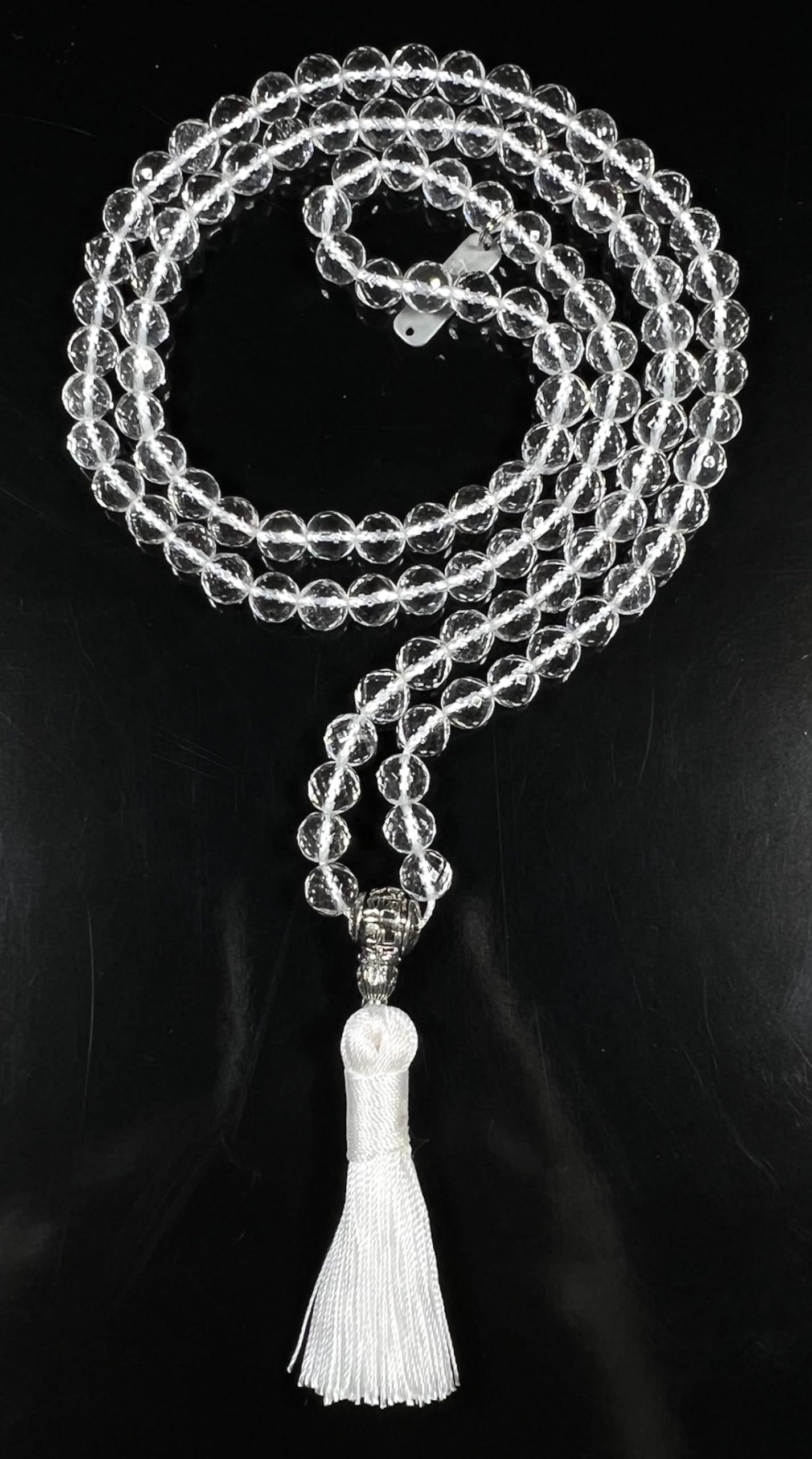 Awaken Your Kundalini Crystals Mala Beads Necklace Reiki Healing Stones Blessed & Energized Handmade 108 Buddhist Prayer Beads - Comes w/Velvet Pouch (Crystal Quartz Diamond cut, 8 mm)