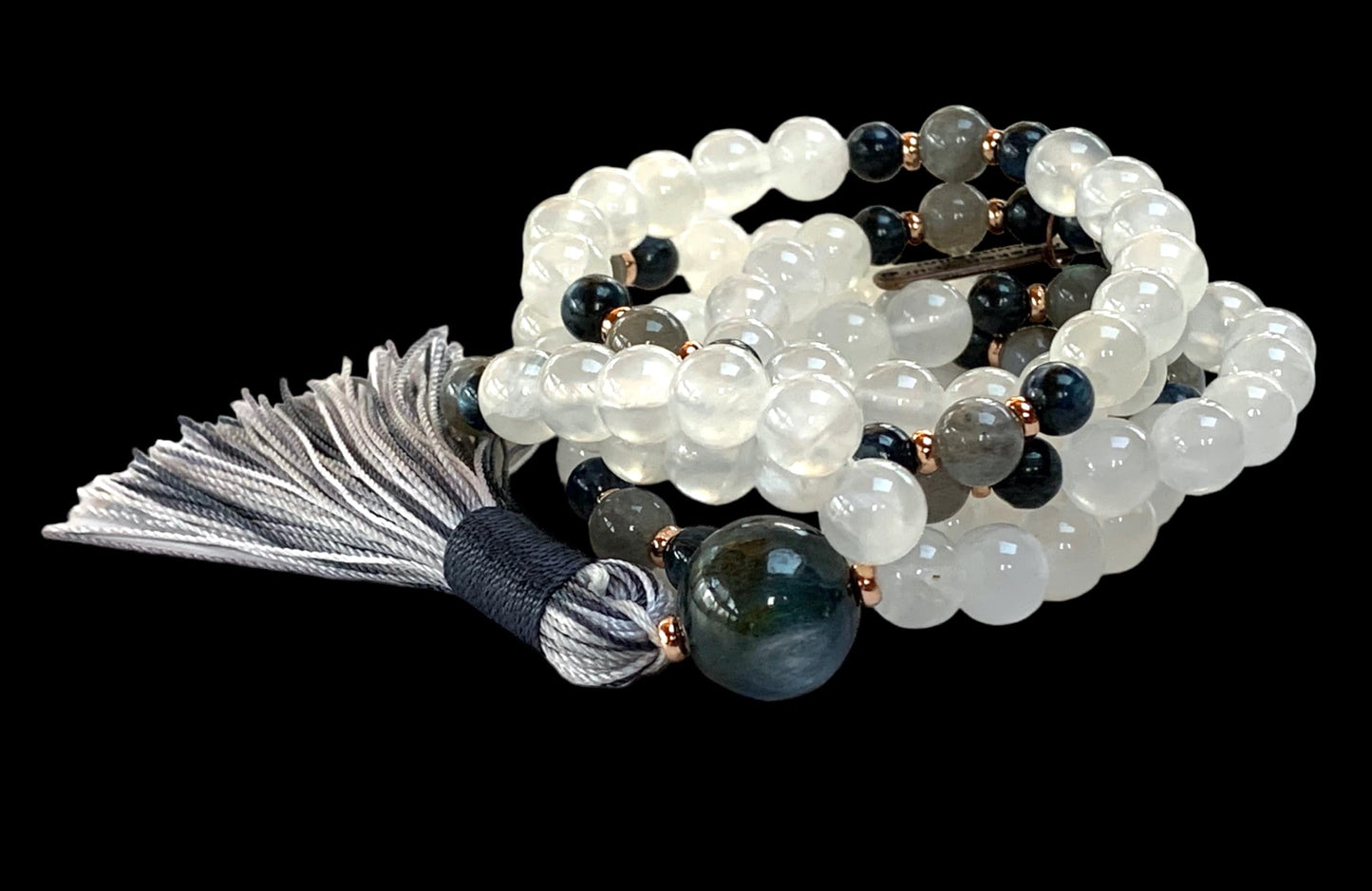 Selenite, Blue Kyanite & Labradorite Mala Necklace | 108 Beads | SHASHI & ALIGN Collection