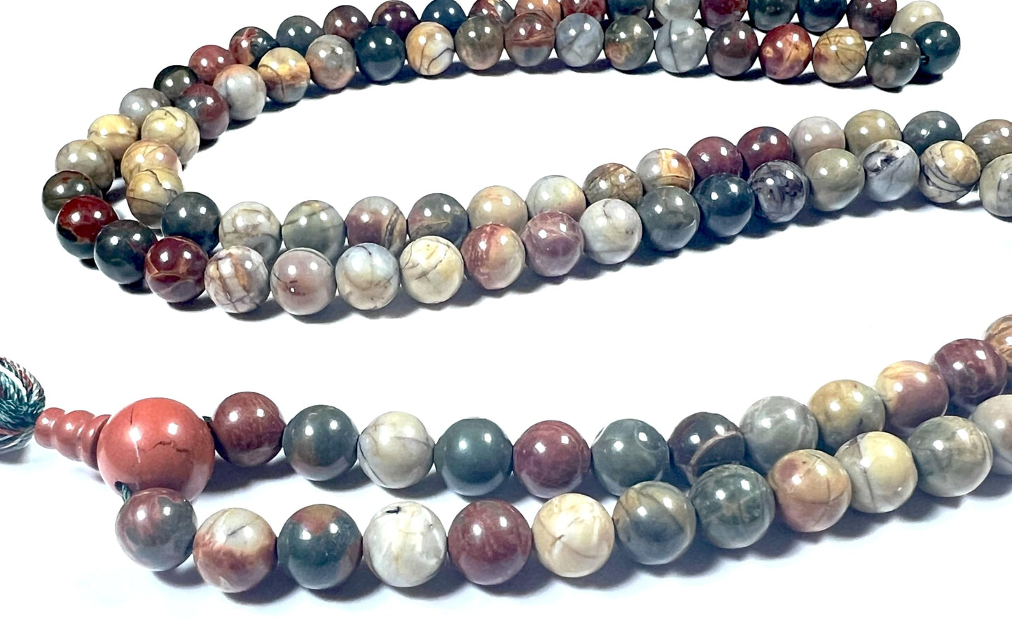 Natural Rhyolite Mala Beads Necklace - AAA Grade 8mm, 108 Beads – Sacred Meditation & Yoga Prayer Beads – Taurus Birthstone & Heart Chakra Energy Beads