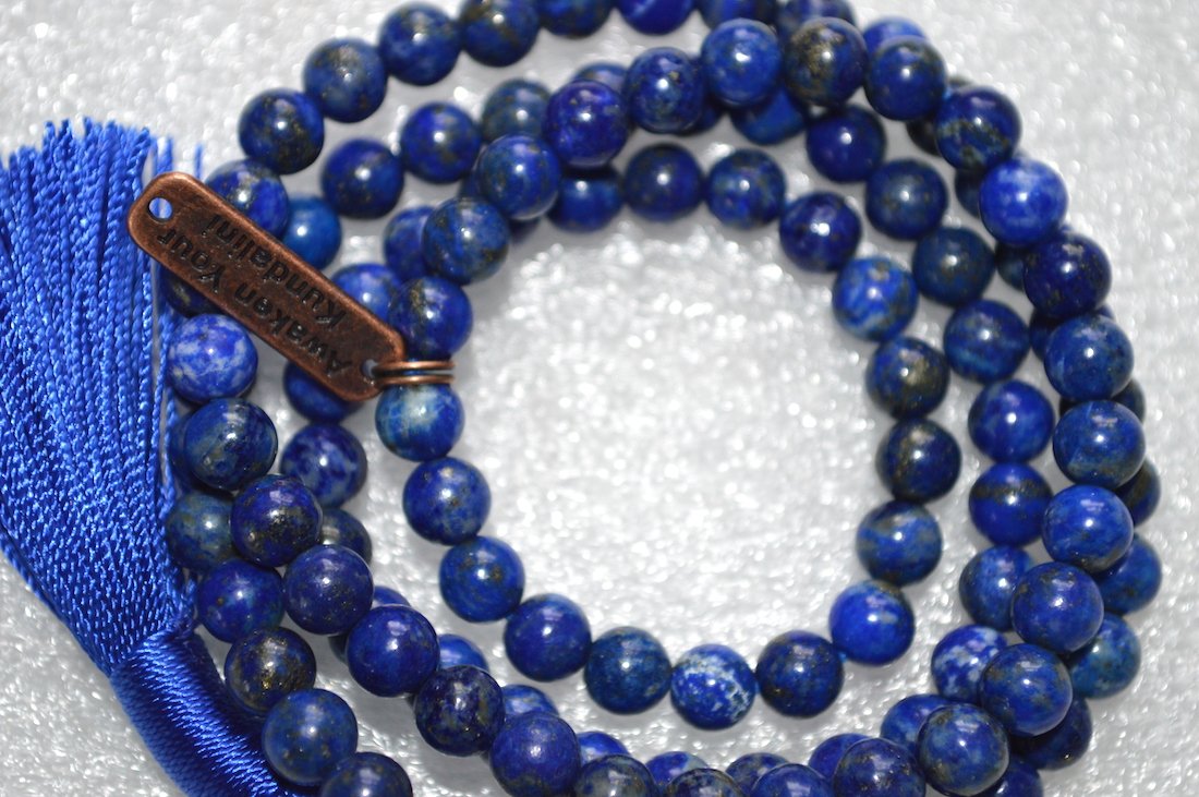 Deepen Inner Wisdom - Handmade Lapis Lazuli Mala Necklace (8mm 108 Beads) - Virgo & Sagittarius Birthstone & Third Eye Chakra Balance