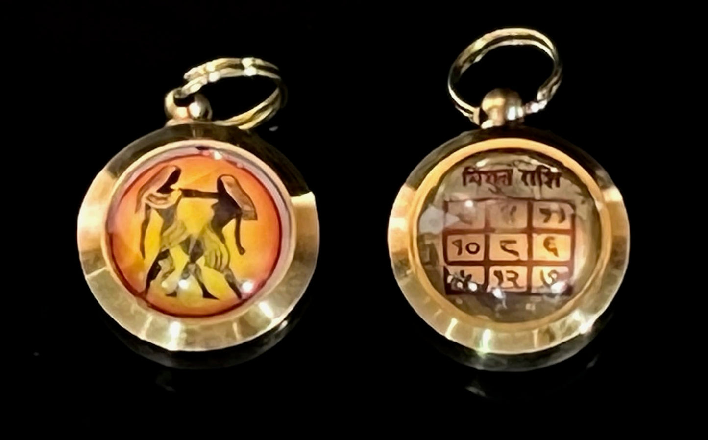 Zodiac Constellation Pendant Necklace - Sun Sign Amulet - Rashi Yantra Pendant - 3/4 Inch Brass Pendant with Zodiac Yantra