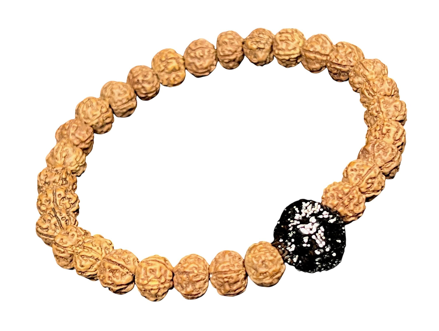 Unleash Inner Strength & Grounding: Handmade 5 Mukhi Rudraksha & Gunmetal Lion Head Bracelet (8mm) - Root Chakra & Universal Sun Sign