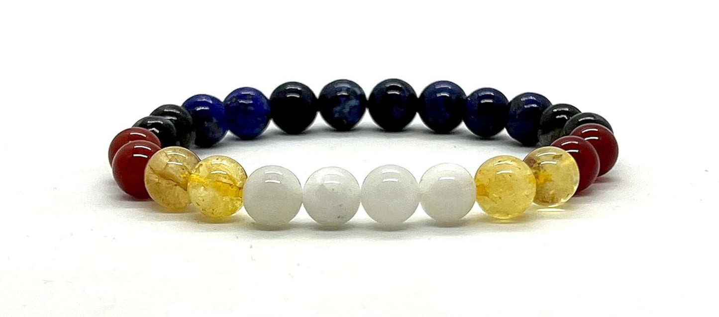 Embrace Balance & Grounded Energy: Virgo Constellation Bracelet (8mm) - Multi-Chakra Alignment, Moonstone, Lapis Lazuli, Red Carnelian, Citrine (Birthstone), Apache Tear