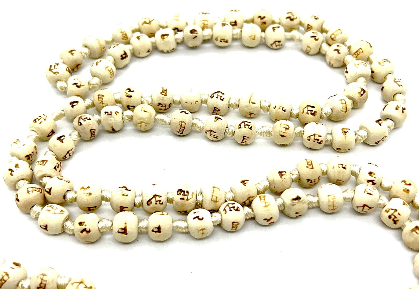 AWAKEN YOUR KUNDALINI Tulsi Mala Necklace, Tulasi 108 Prayer Beads, Mantra Chanting Krishna Mala, 7 Chakra Mala - White String